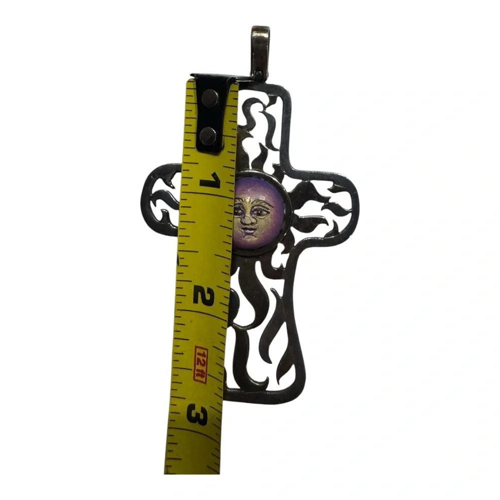 Taxco Sterling Silver Cross Pendant Sun Face 925 TO-111 - Picture 5 of 6